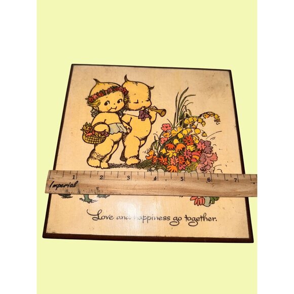 Vintage Wooden Trinket Box With Kewpie Art By Ann OMull Featuring Floral & Frog - Picture 9 of 11